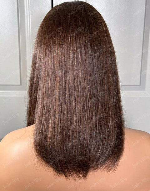 Chocolate Brown Side Part Straight 13x4 Frontal Lace Glueless Wig Human Hair