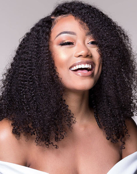 Kinky Curly V Part Wig Glueless Human Hair Wig No Leave-Out