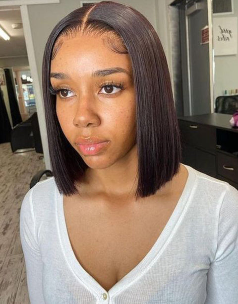 Straight Pre Cut 5x6 Lace Bob Wig Crystal HD Lace Glueless Human Hair Wig