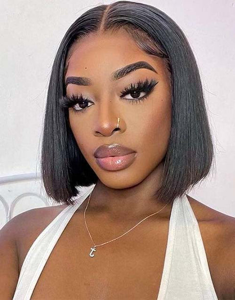 Straight Pre Cut 5x6 Lace Bob Wig Crystal HD Lace Glueless Human Hair Wig