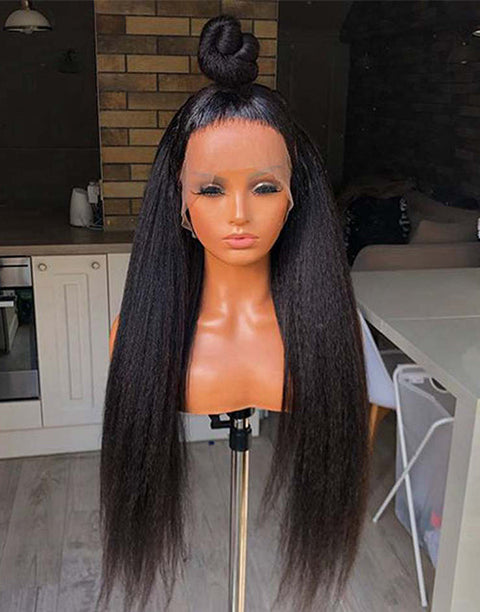 20" $149.99 13x4 Glueless HD Lace Kinky Straight Human Hair Wigs With Baby Hair