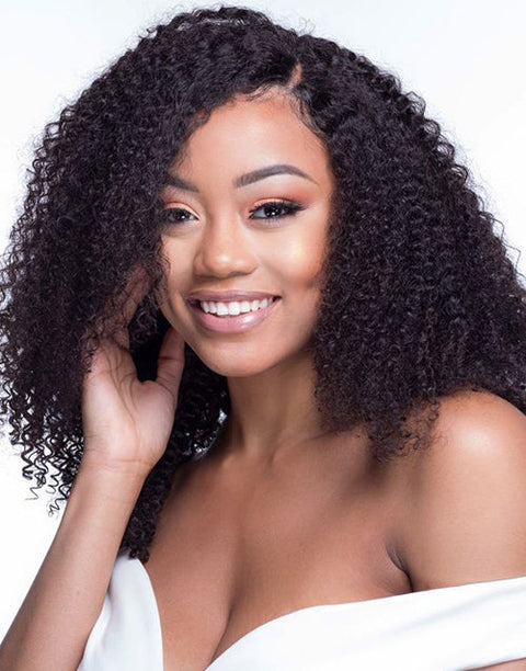 Kinky Curly V Part Wig Glueless Human Hair Wig No Leave-Out