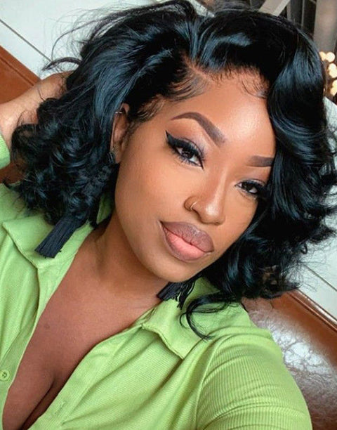 Flash Deal $110 12" Wavy 13x4 Lace Front Bob Wig Glueless Human Hair Wig