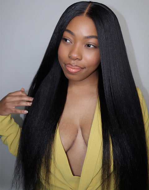 Flash Deal [20"=$129] Glueless Kinky Straight Thin V Part Wig Machinemade