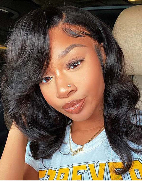 Flash Deal $110 12" Wavy 13x4 Lace Front Bob Wig Glueless Human Hair Wig