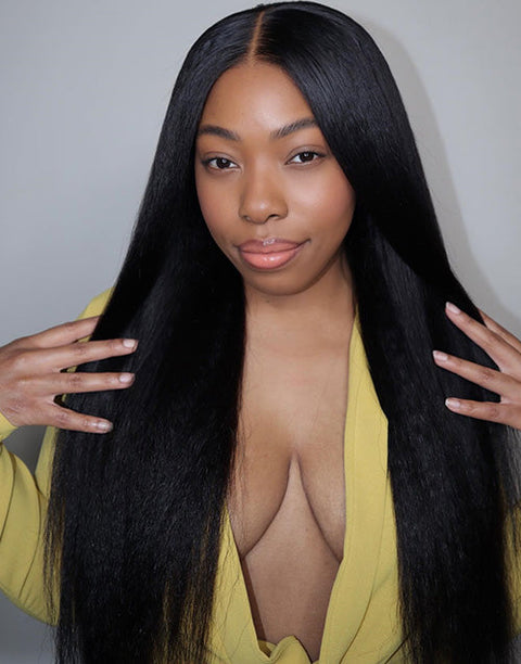 Flash Deal [20"=$129] Glueless Kinky Straight Thin V Part Wig Machinemade