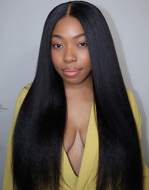 Flash Deal [20"=$129] Glueless Kinky Straight Thin V Part Wig Machinemade