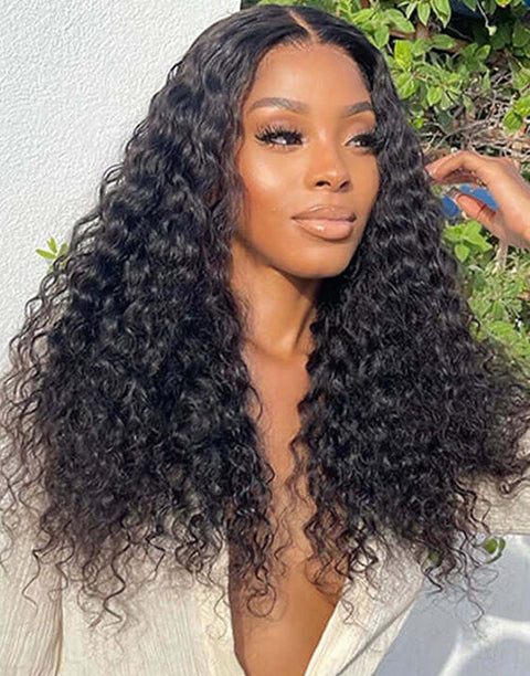 All $79 Flash Sale Natural Color Human Hair Glueless Wigs Middle Length Water Wave Wigs / Straight Wig With Bangs