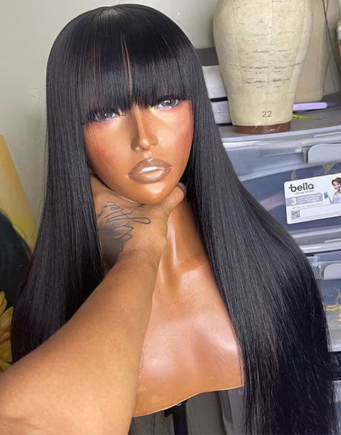 Glueless Straight 13x5 Lace Front Wig With Bangs Crystal HD Lace Wig