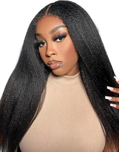 Flash Deal $109.99 20" Kinky Straight Thin V Part Wig Glueless Wig Machinemade