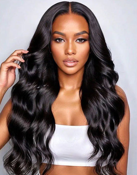 All $99 Flash Sale Natural Color Human Hair Glueless Wigs Long Length Body Wave Wigs / Water Wave Wig With Bangs