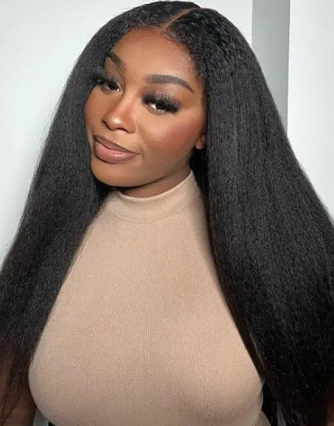 Flash Deal $109.99 20" Kinky Straight Thin V Part Wig Glueless Wig Machinemade