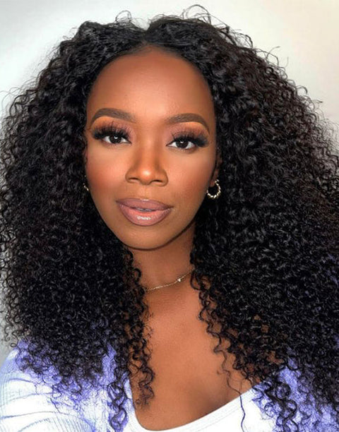 Flash Deal $109.99 20" Kinky Curly V Part Wig Glueless Human Hair Wig