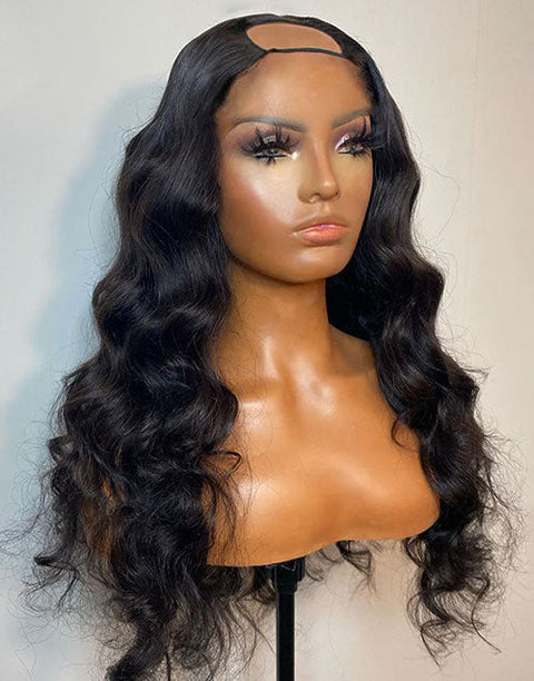 Flash Deal $89.99 16"Glueless Body Wave U Part Human Hair Wig Qucik Install