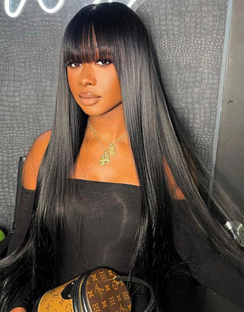 Glueless Straight 13x5 Lace Front Wig With Bangs Crystal HD Lace Wig