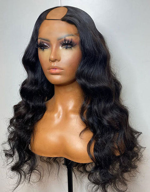 Flash Deal $89.99 16"Glueless Body Wave U Part Human Hair Wig Qucik Install