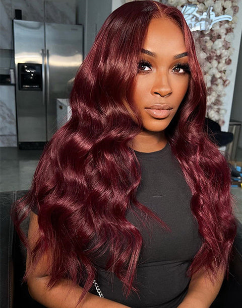 (CODE:E20) #99J Glueless 4x4 Lace Body Wave Human Hair Wig