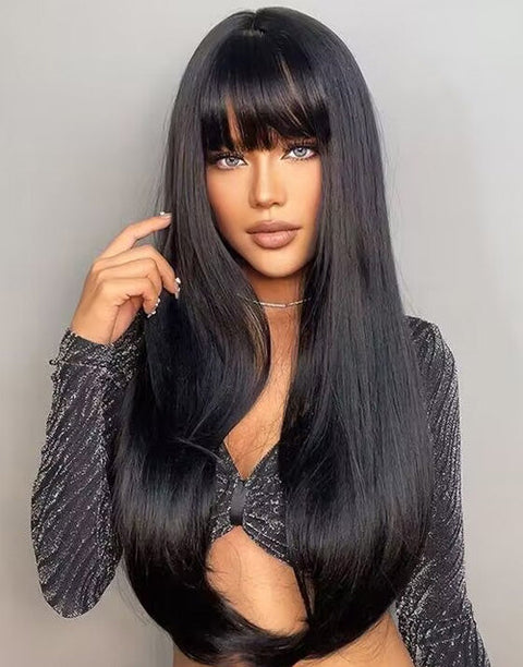 Glueless Straight 13x5 Lace Front Wig With Bangs Crystal HD Lace Wig