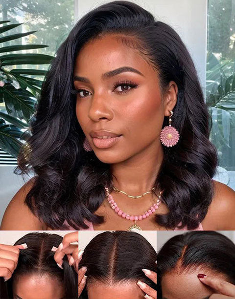 Pre Cut Glueless Invisible Crystal HD Lace Wavy 13x4 Lace Front Bob Wig 5x6 Lace Bob Human Hair Wig