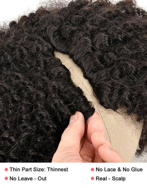 Kinky Curly V Part Wig Glueless Human Hair Wig No Leave-Out