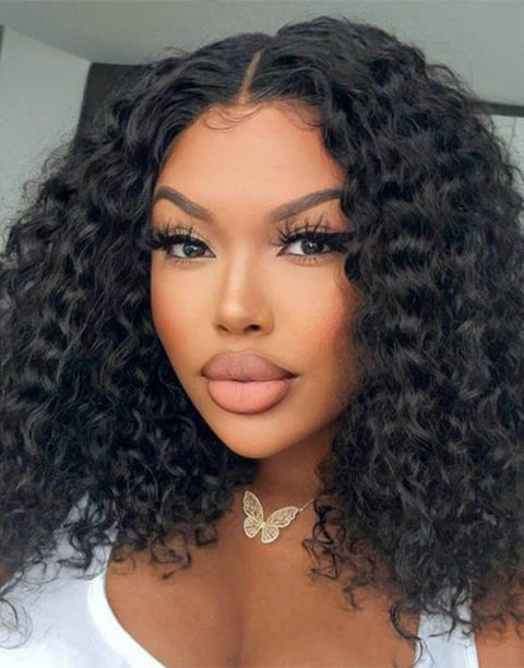 Curly Pre Cut 5x6 Lace Closure Bob Wig Glueless Crystal Lace Human Hair Wig