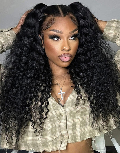 Deep Wave Pre Cut Lace 9x6 Wig Glueless Human Hair Wig Natural Black Color