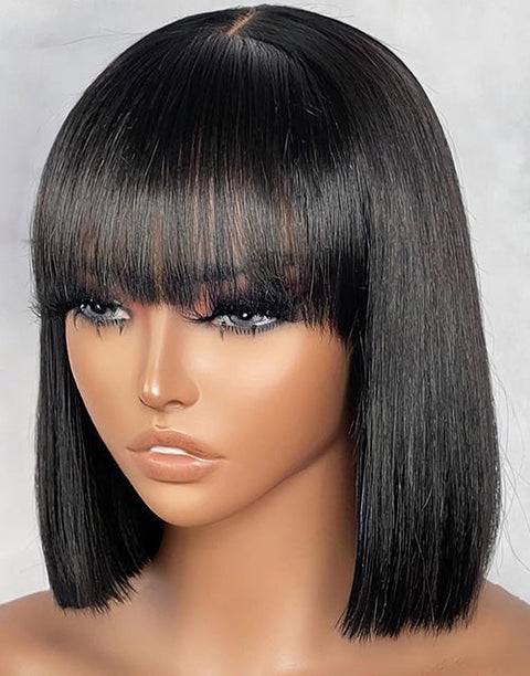 All $69 Flash Sale Natural Color Human Hair Glueless Wigs Short Body Wave Upart Wigs / Straight Bob Wig With Bangs