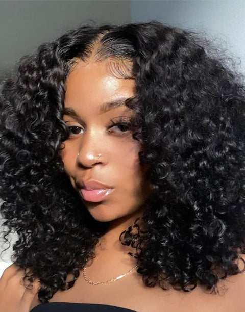 Curly Pre Cut 5x6 Lace Closure Bob Wig Glueless Crystal Lace Human Hair Wig