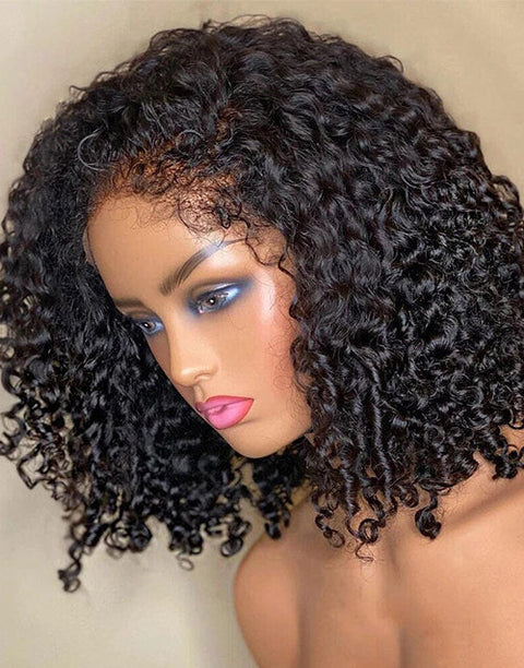 Curly 13x4 Crystal HD Lace Front Bob Wig With Kinky Edge Baby Hair Glueless Human Hair Wig