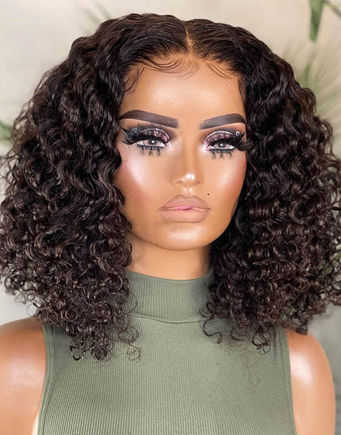 Curly Pre Cut 5x6 Lace Closure Bob Wig Glueless Crystal Lace Human Hair Wig