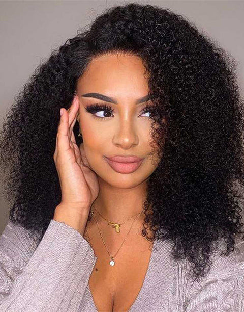 Flash Deal $129.99 16" Afro Kinky Curly 13x4 Lace Front Glueless Human Hair Wig