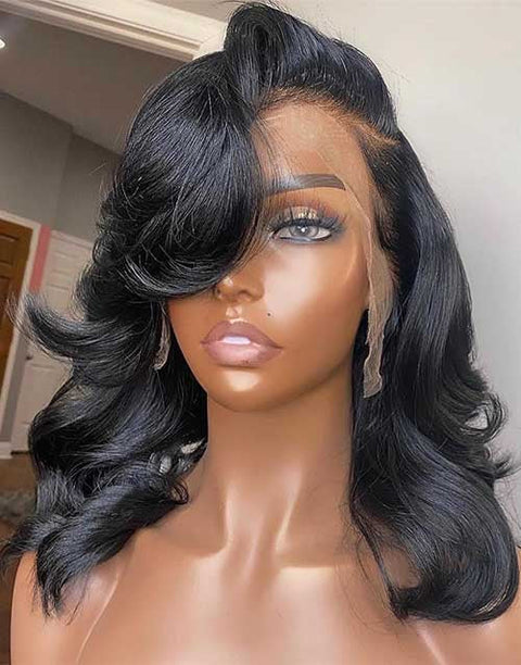 Pre Cut Glueless Invisible Crystal HD Lace Wavy 13x4 Lace Front Bob Wig 5x6 Lace Bob Human Hair Wig