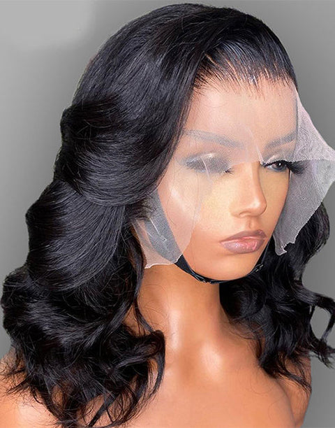 Pre Cut Glueless Invisible Crystal HD Lace Wavy 13x4 Lace Front Bob Wig 5x6 Lace Bob Human Hair Wig