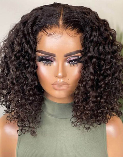 Curly Pre Cut 5x6 Lace Closure Bob Wig Glueless Crystal Lace Human Hair Wig