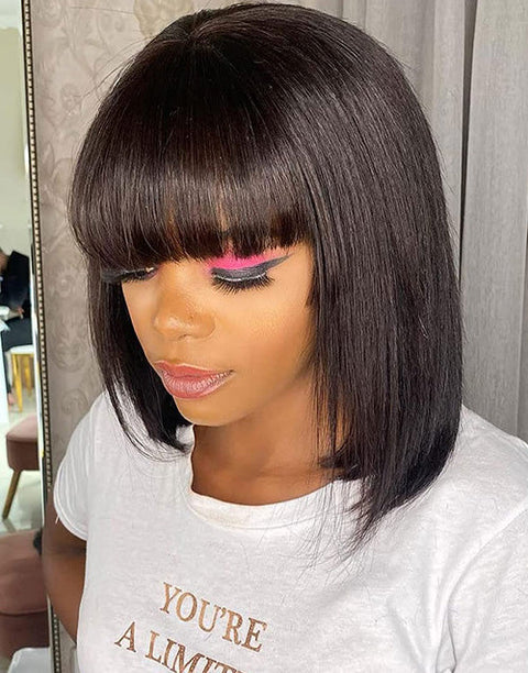 All $69 Flash Sale Natural Color Human Hair Glueless Wigs Short Body Wave Upart Wigs / Straight Bob Wig With Bangs