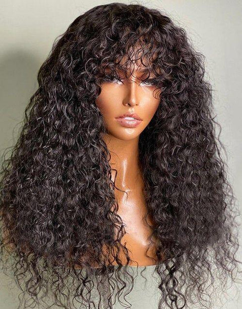 Flash Deal $89.99 16" Curly Wig With Bangs Glueless Wig Human Hair