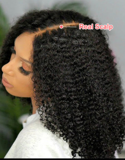 Kinky Curly V Part Wig Glueless Human Hair Wig No Leave-Out