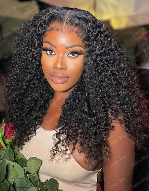 Flash Deal $139.99 16" Curly Frontal Wig Glueless 13x4 Lace Wig With 4C Curly Edge