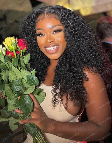 Flash Deal $139.99 16" Curly Frontal Wig Glueless 13x4 Lace Wig With 4C Curly Edge