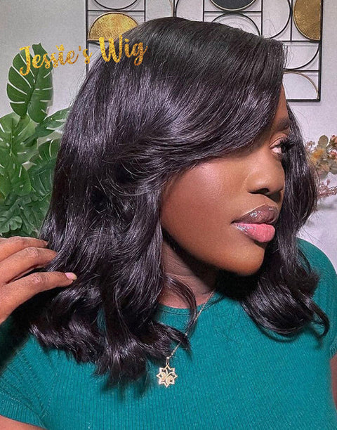 Pre Cut Glueless Invisible Crystal HD Lace Wavy 13x4 Lace Front Bob Wig 5x6 Lace Bob Human Hair Wig